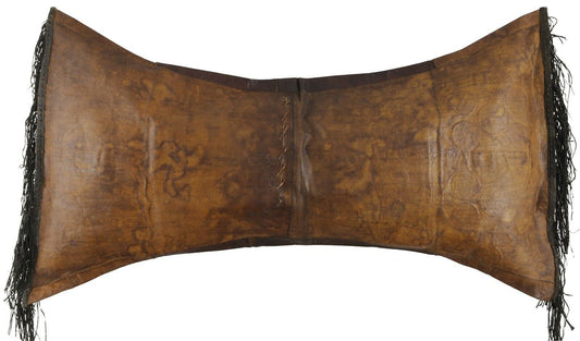 Old African Tuareg Leather Pillow Case Mali Niger Sahara Desert Bedouin Ethnic - closer angle