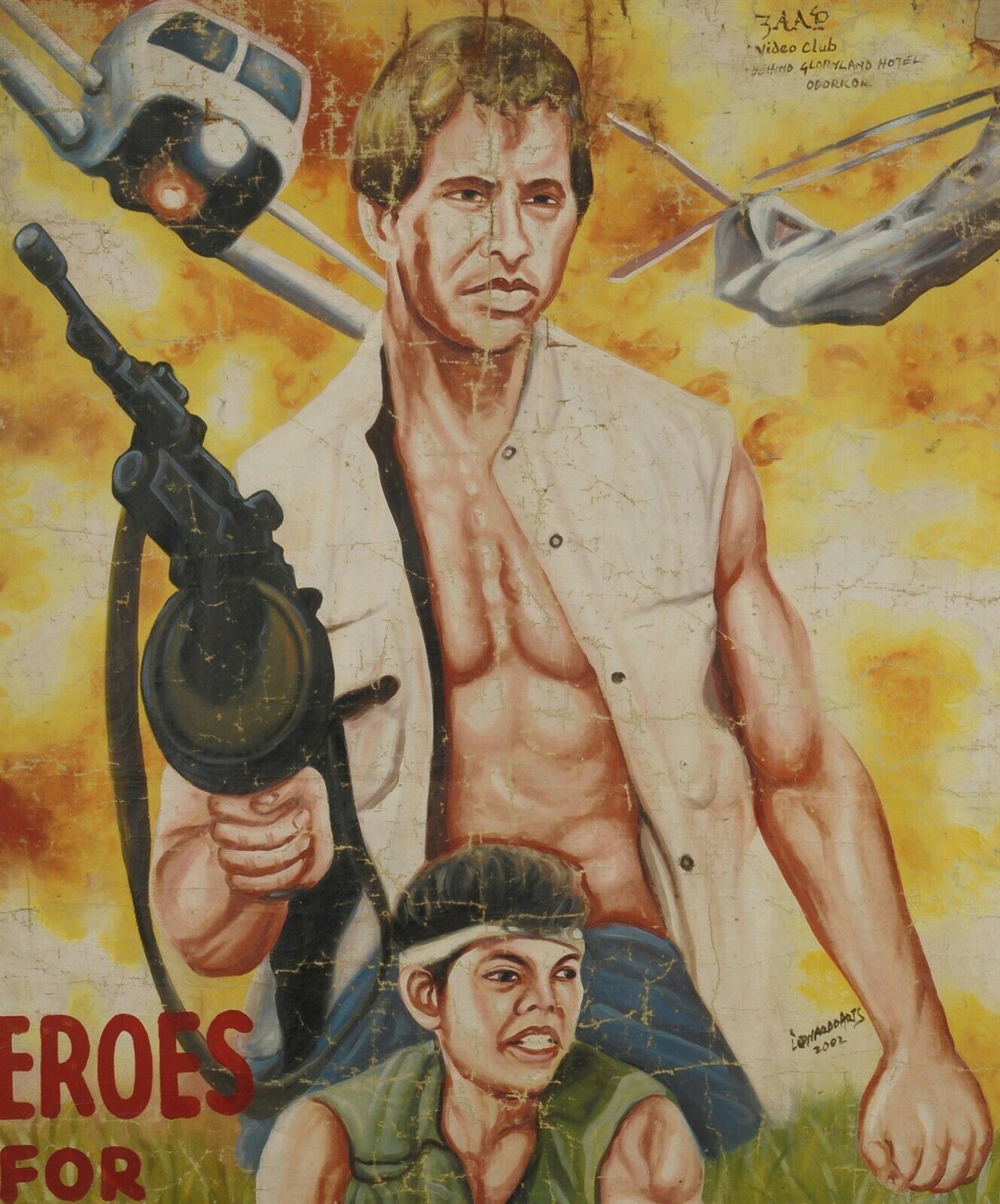 Heroes For Hire: Authentic Hand-Painted Ghanaian Movie Poster - close-up