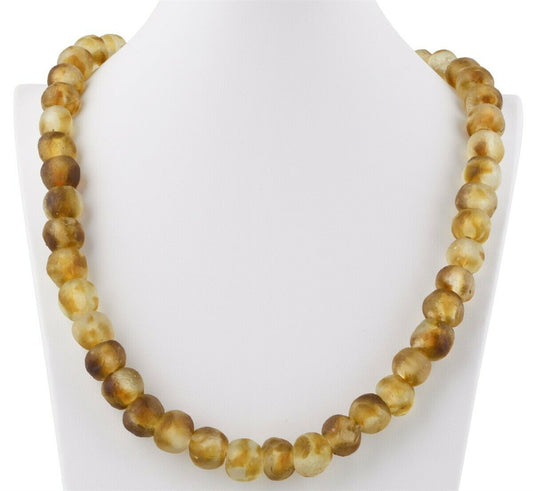 Handmade Recycled Powder Glass Beads Necklace Krobo Brass Ashanti African Trade - alternate view