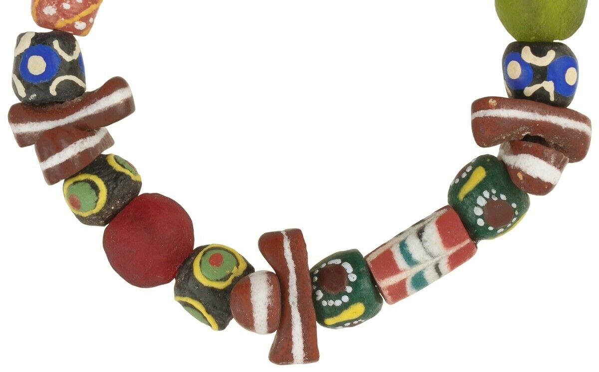 Powder Glass Recycled Beads Handmade Krobo African Trade Bracelet Stretched - close-up