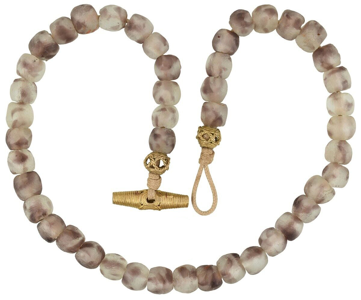Handmade Beaded Glass Necklace With African Trade Beads - 23" - product focus
