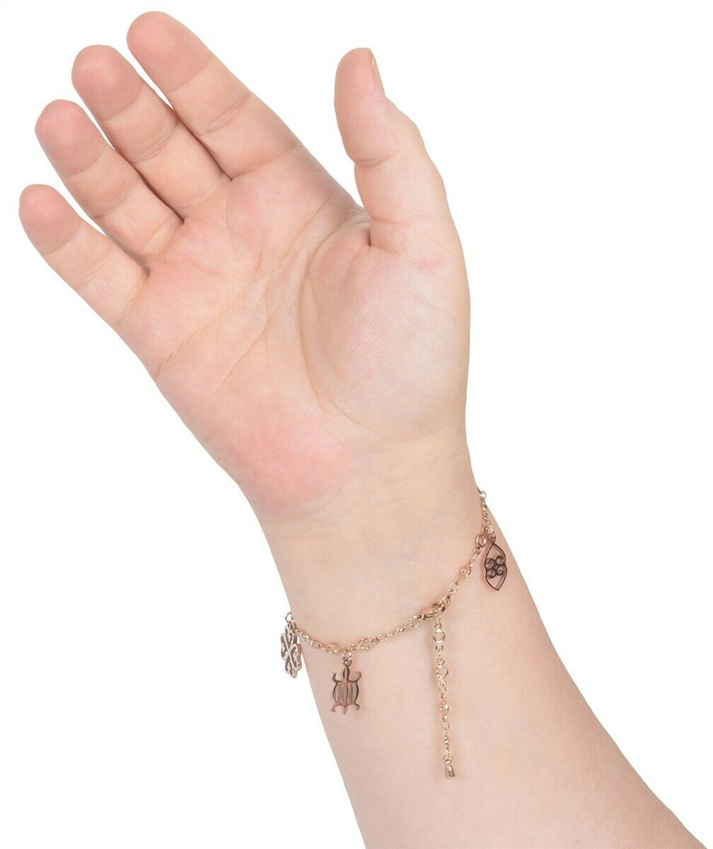 African Adinkra Symbols Stainless Steel Charm Bracelet Adjustable Ghana Jewelry - close-up