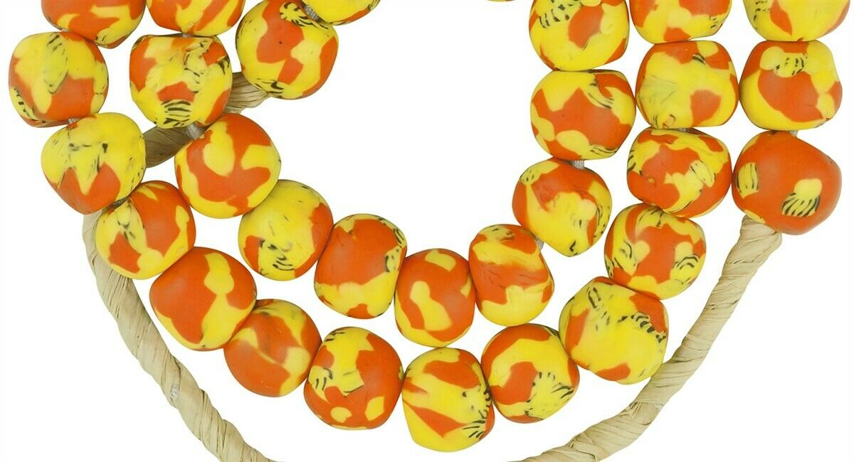 Handmade Beads Recycled Seed Glass Ghana African Krobo Necklace Tumbled - close-up