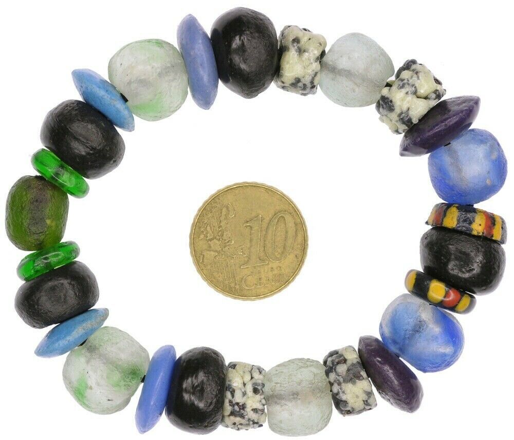 Krobo Glass Brass Beads Handmade African Jewelry Tribal Bracelet