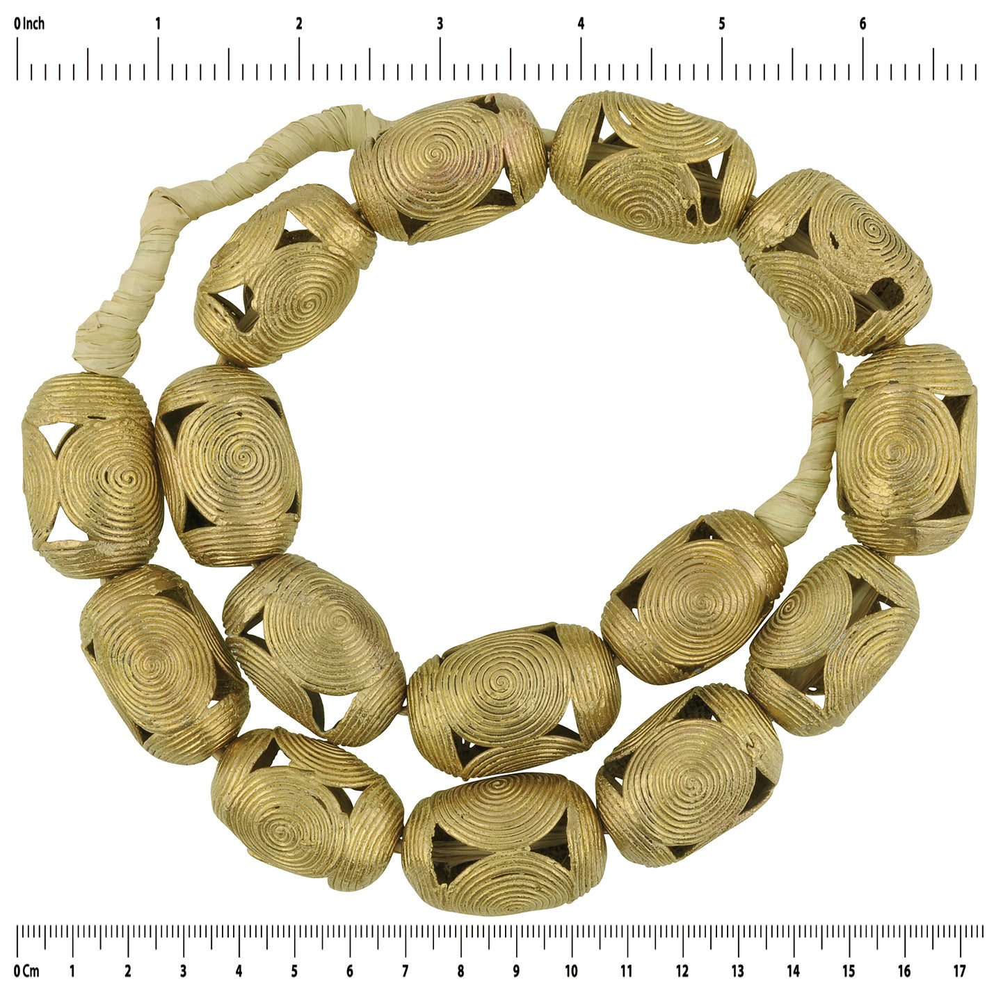 Large Handmade African Brass Beads From Ghana - Lost Wax Cast - zoomed-in detail