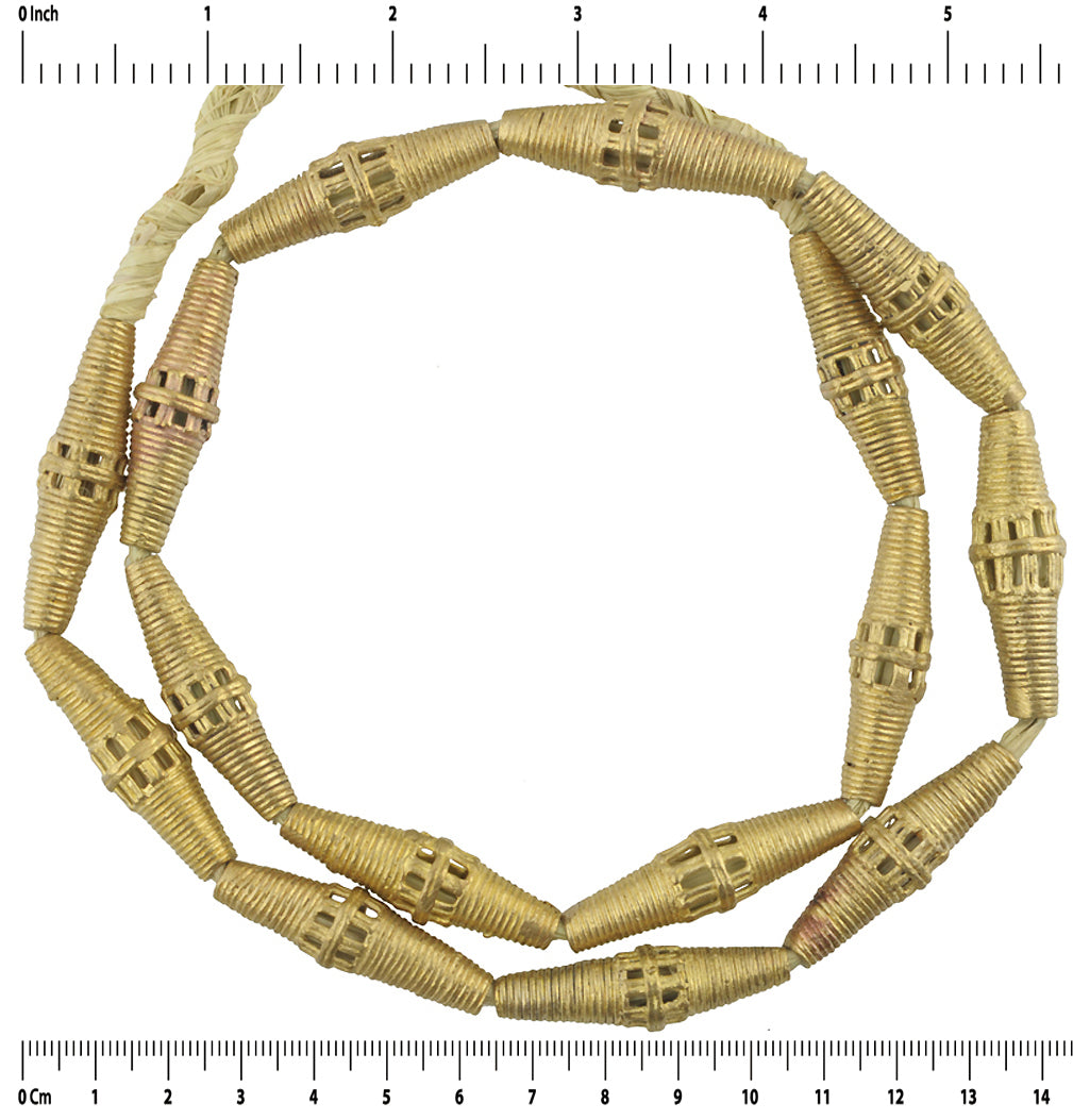 African Handmade Brass Beads Strand By Ashanti Artisans - close-up