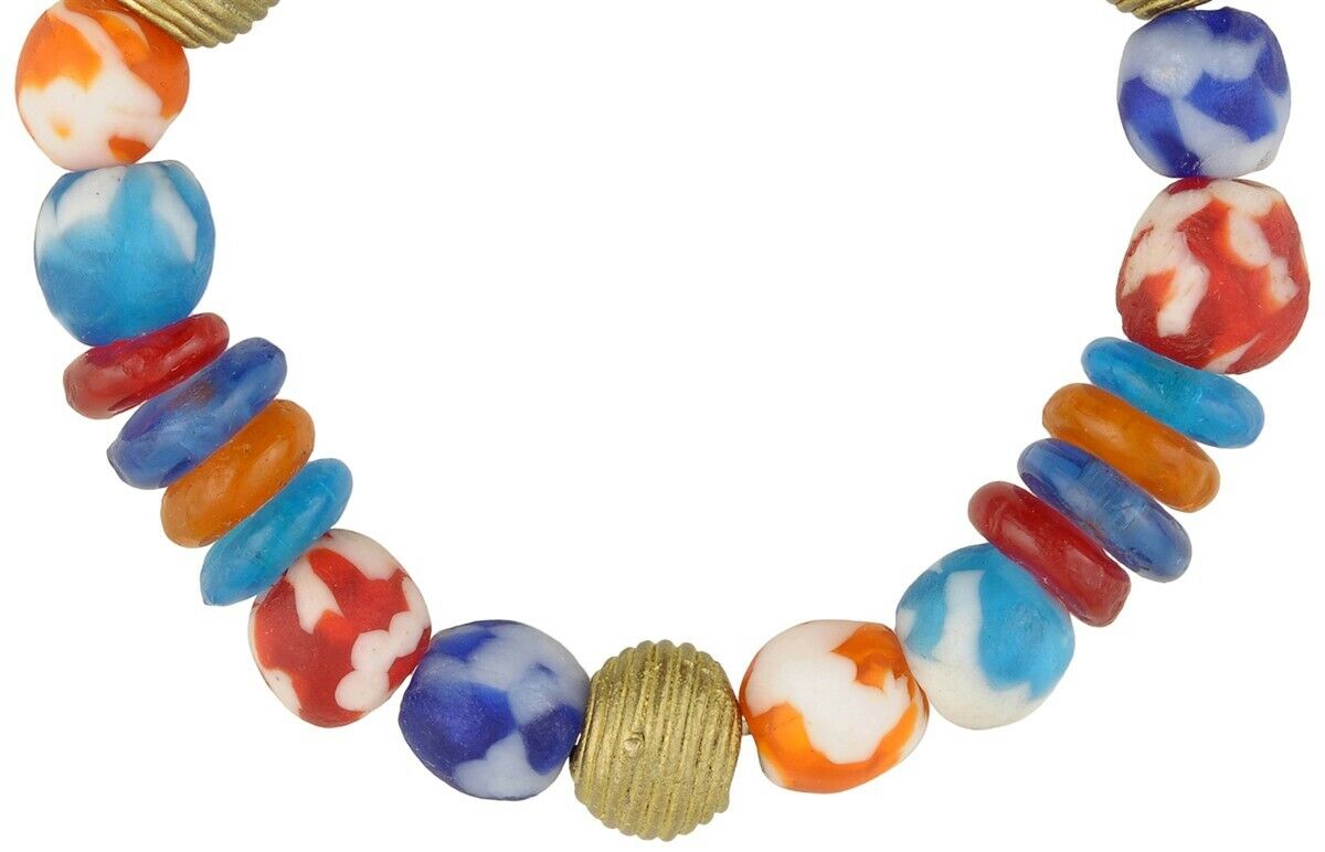 Brass And Glass Beads Handmade Bracelet African Jewelry Krobo - close-up