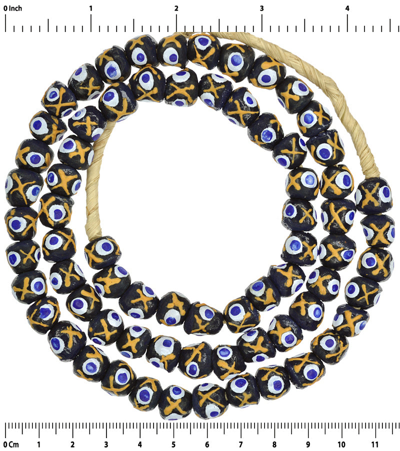 Handmade Fancy Krobo Glass Beads - 26" Strand, 10Mm Beads - close-up