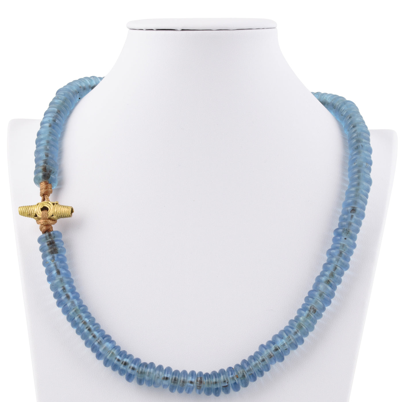 Handmade Blue Beaded Glass Necklace With Ashanti Brass Clasp - close-up