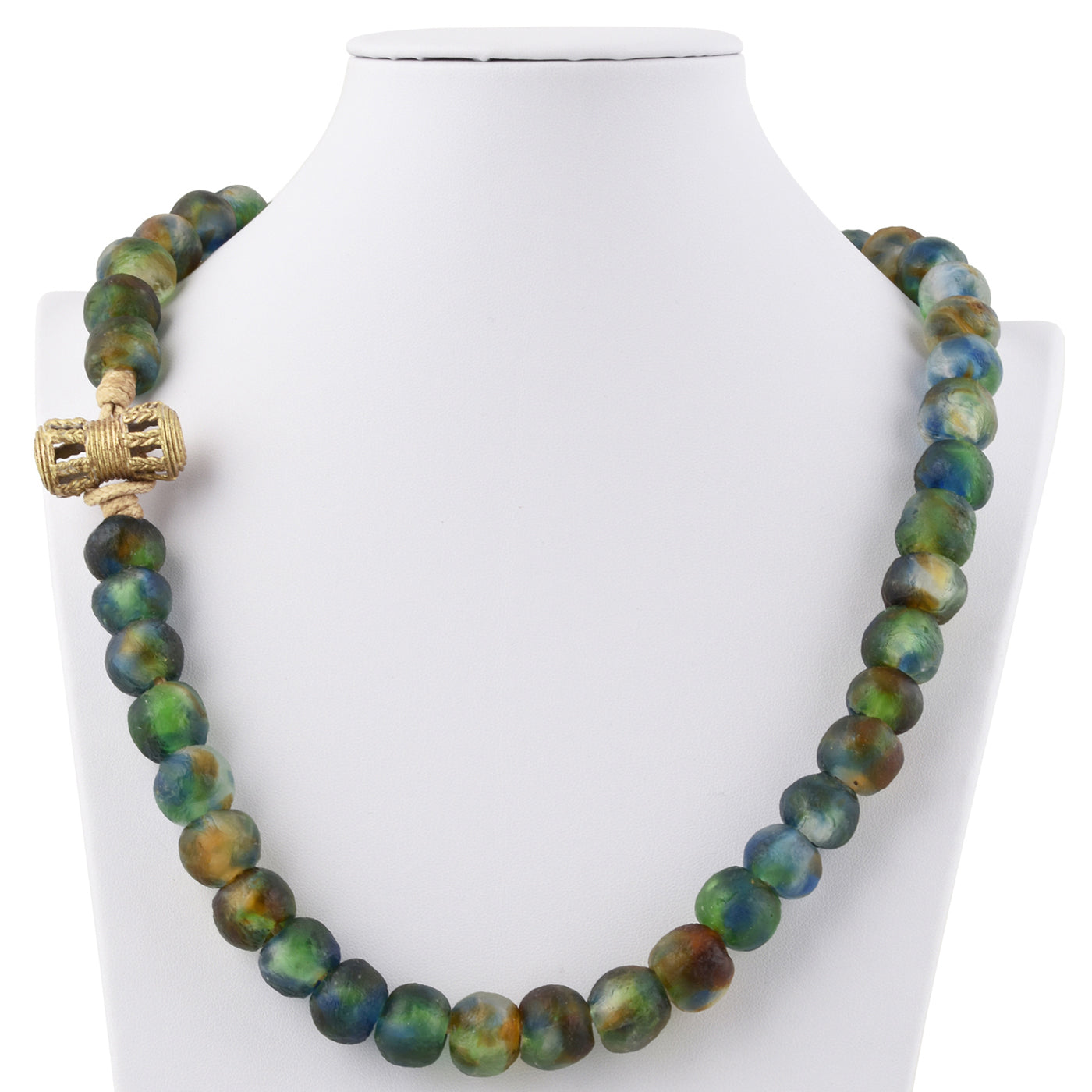 Recycled Powder Glass Beads Handmade Krobo Brass Ashanti African Tribal Necklace