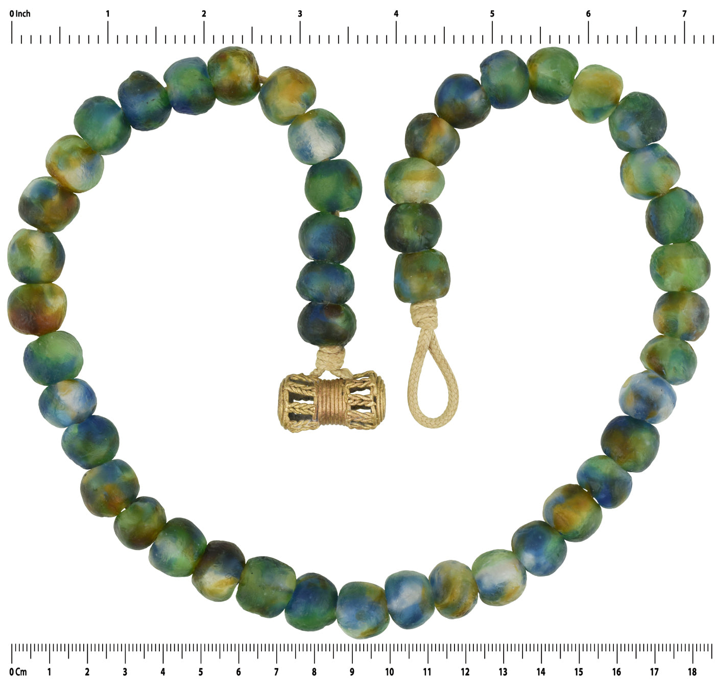 Recycled Powder Glass Beads Handmade Krobo Brass Ashanti African Tribal Necklace - product focus