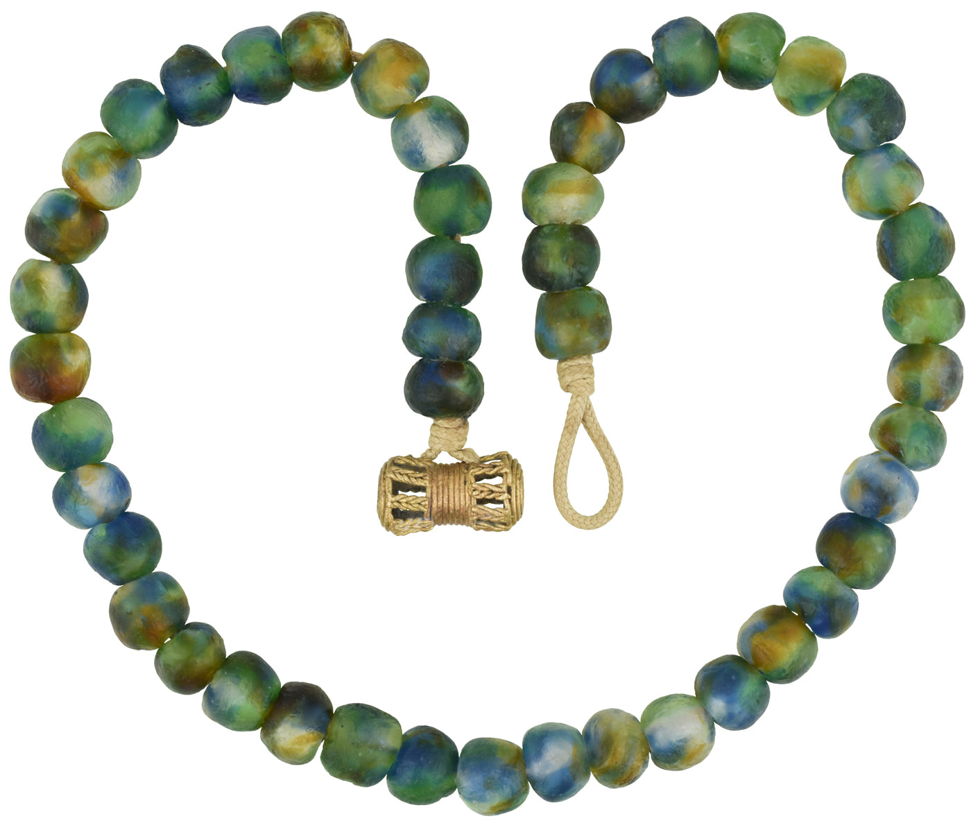 Recycled Powder Glass Beads Handmade Krobo Brass Ashanti African Tribal Necklace - angled shot