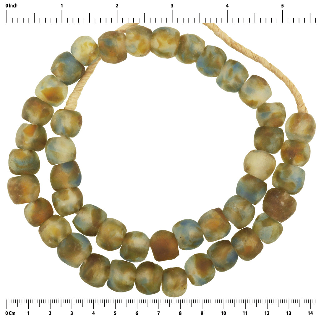 Translucent African Bottle Glass Beads - 14Mm, Handmade In Ghana - close-up