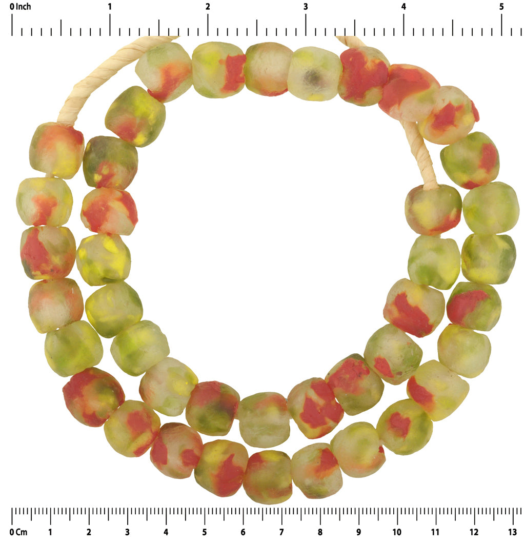 Translucent Bottle Glass Beads - Recycled African Trade Beads 20" Strand - close-up