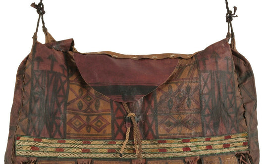 Authentic Tuareg Leather Bag with Colorful Sahara Strips & Fringe