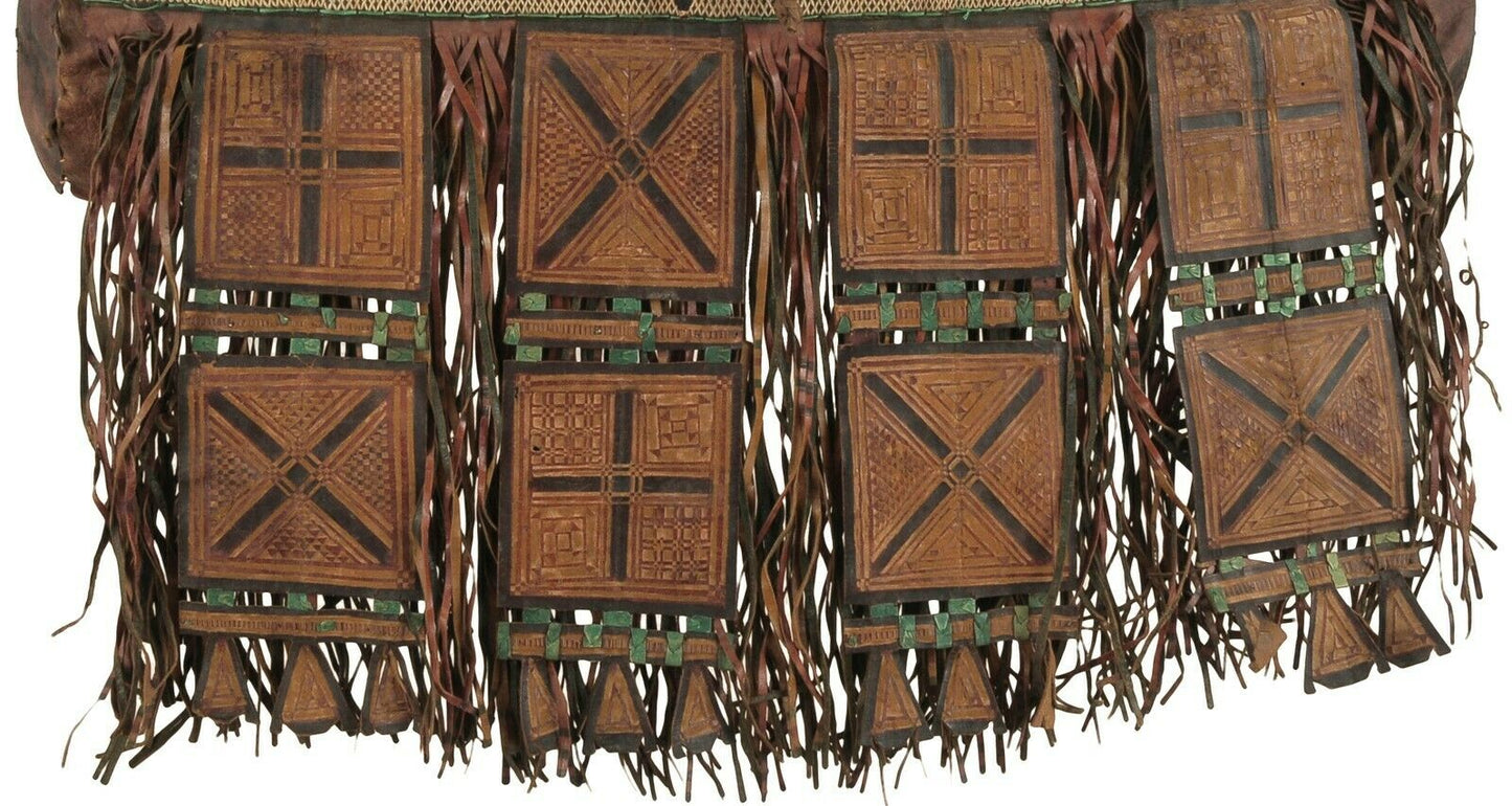 Authentic Tuareg Leather Bag with Colorful Sahara Strips & Fringe