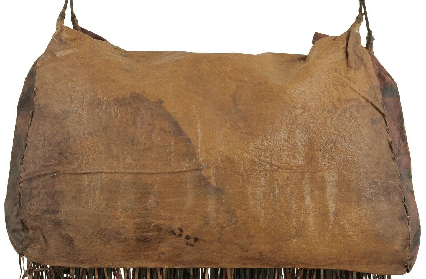 Authentic Tuareg Leather Bag with Colorful Sahara Strips & Fringe