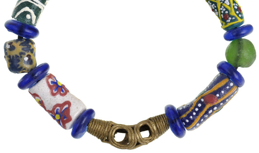 Handmade Beaded Bracelet - Ghanaian Glass & Brass Beads - alternate view