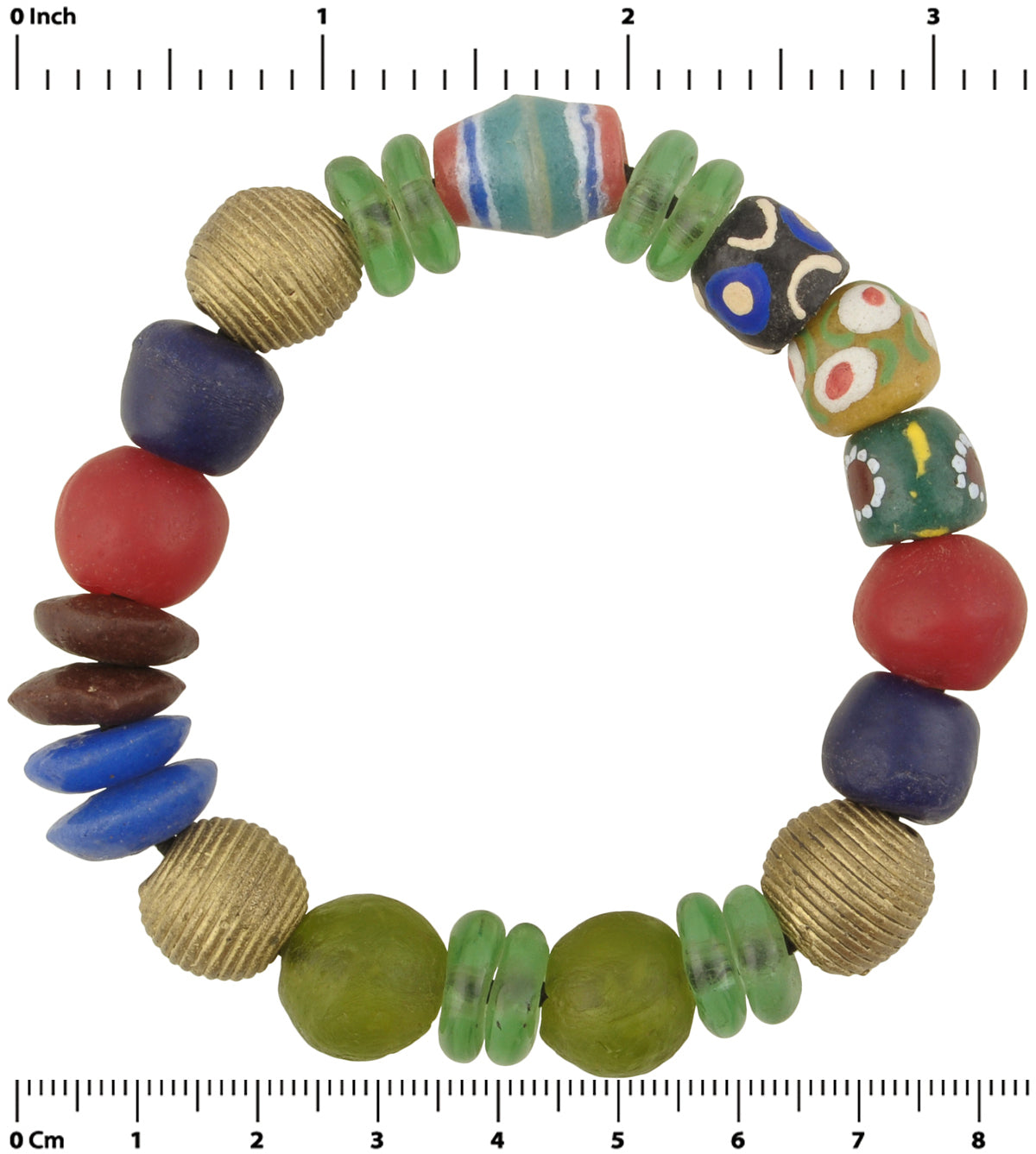 Handmade Beaded Bracelet - Glass & Brass Beads From Ghana - zoomed-in detail