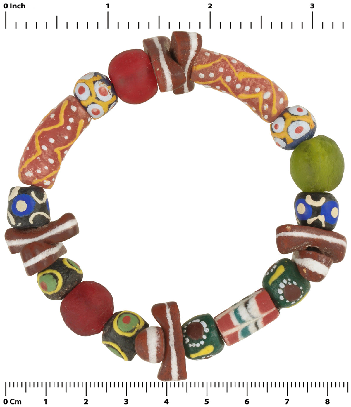 Powder Glass Recycled Beads Handmade Krobo African Trade Bracelet Stretched - zoomed-in detail