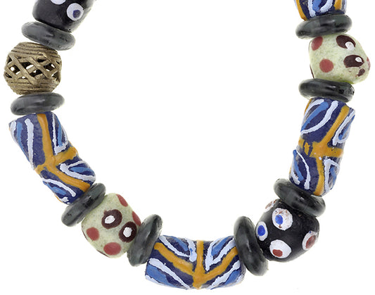 Handmade Beaded Bracelet - African Glass & Brass Beads - cropped detail