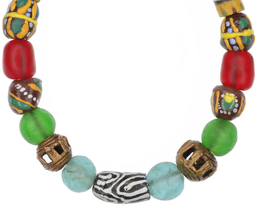 Handmade Beaded Bracelet - African Glass & Brass Beads - product focus