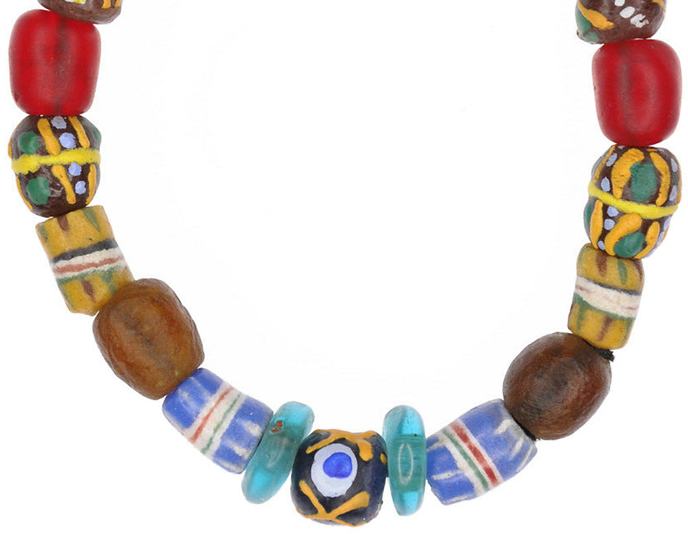 Handmade Beaded Bracelet - African Glass & Brass Beads - cropped detail