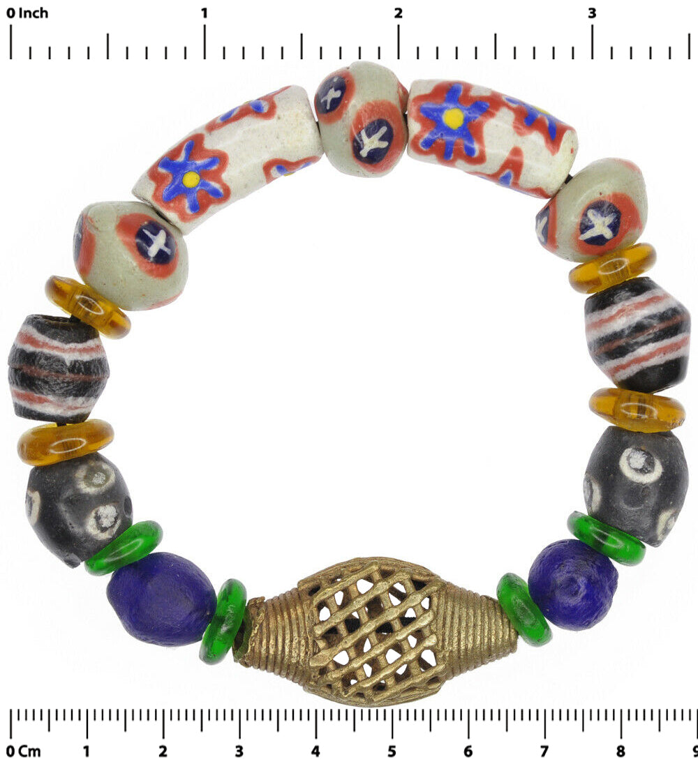 Handmade Beaded Bracelet - Glass & Brass Beads From Ghana - fine detail view