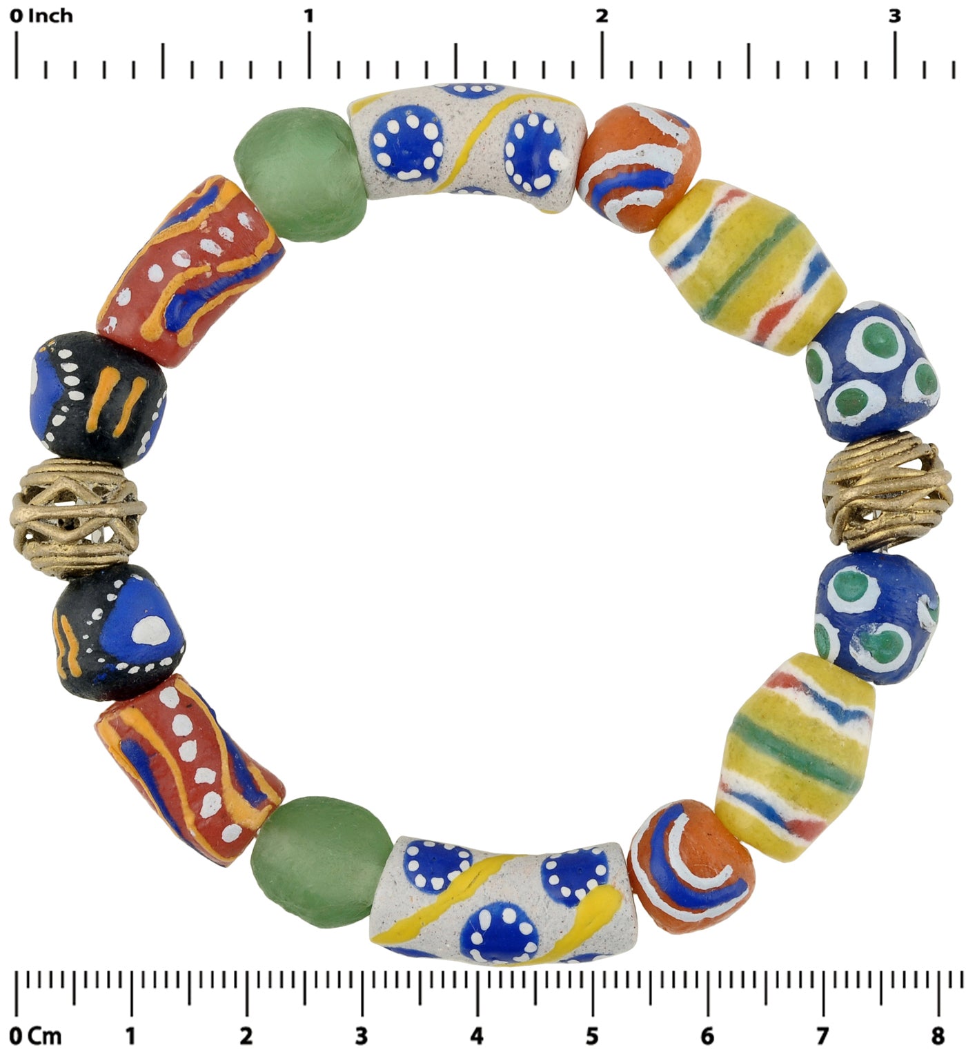 Handmade Beaded Bracelet - Ghana Glass & Brass Beads - zoomed-in detail