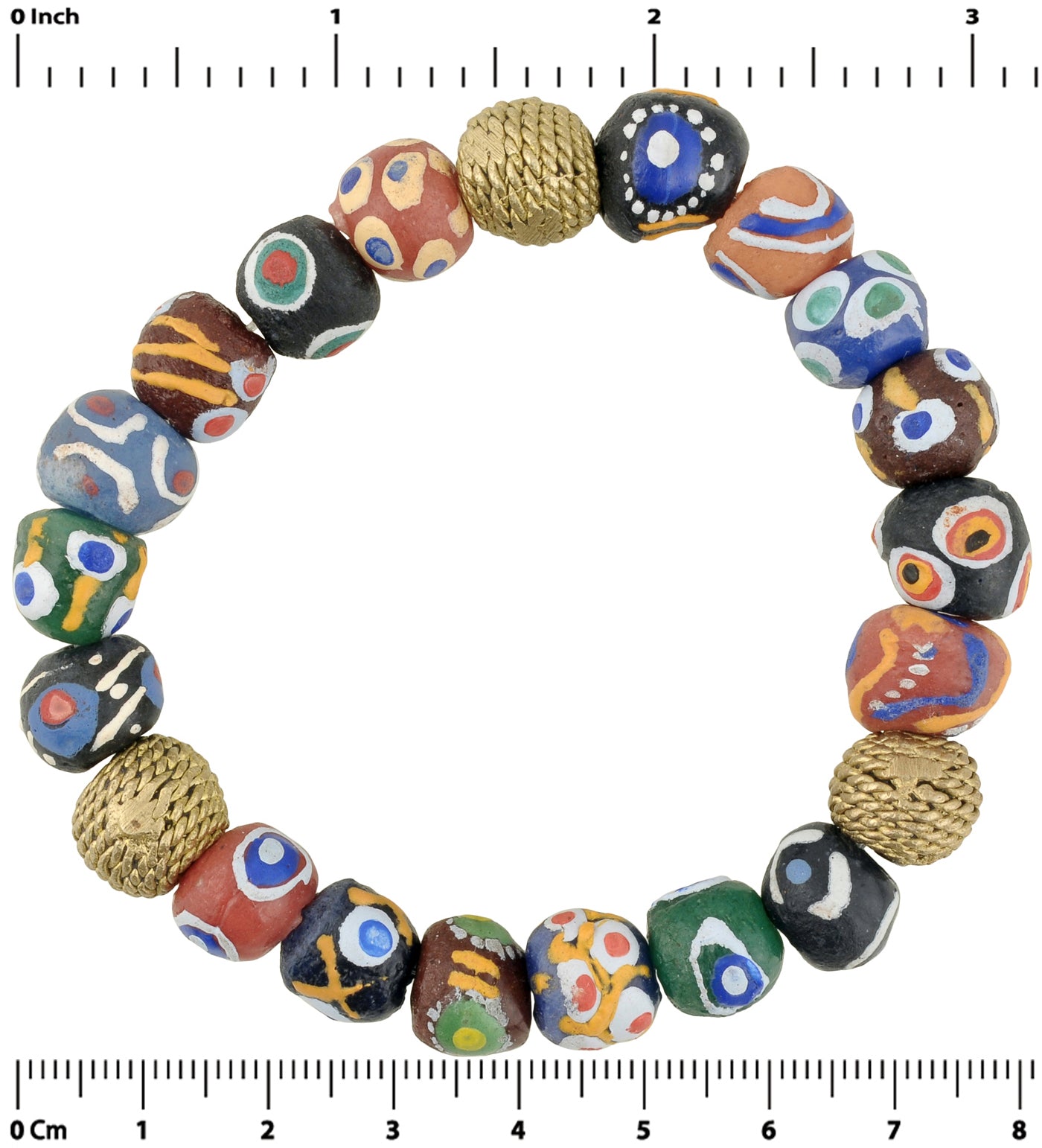 Handmade Beaded Bracelet - Ghana Brass & Glass Beads Jewelry - zoomed-in detail