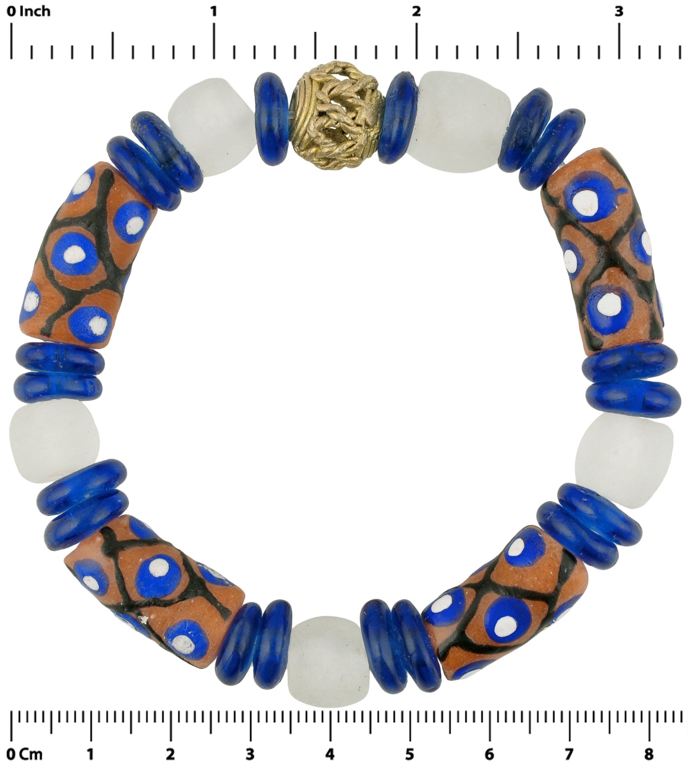 Handmade Beaded Bracelet - African Glass & Brass Beads - section zoom