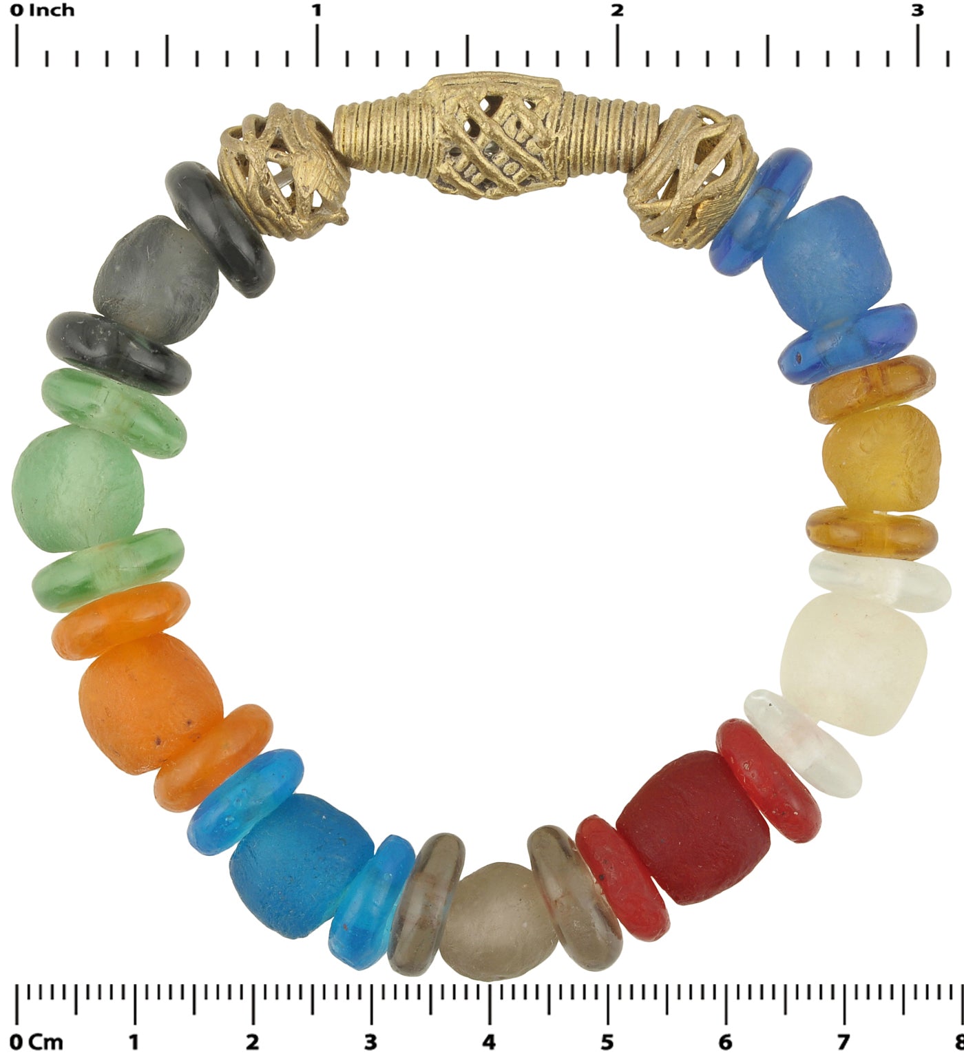 Handmade Beaded Bracelet - Glass & Brass Beads Ghana - zoomed-in detail