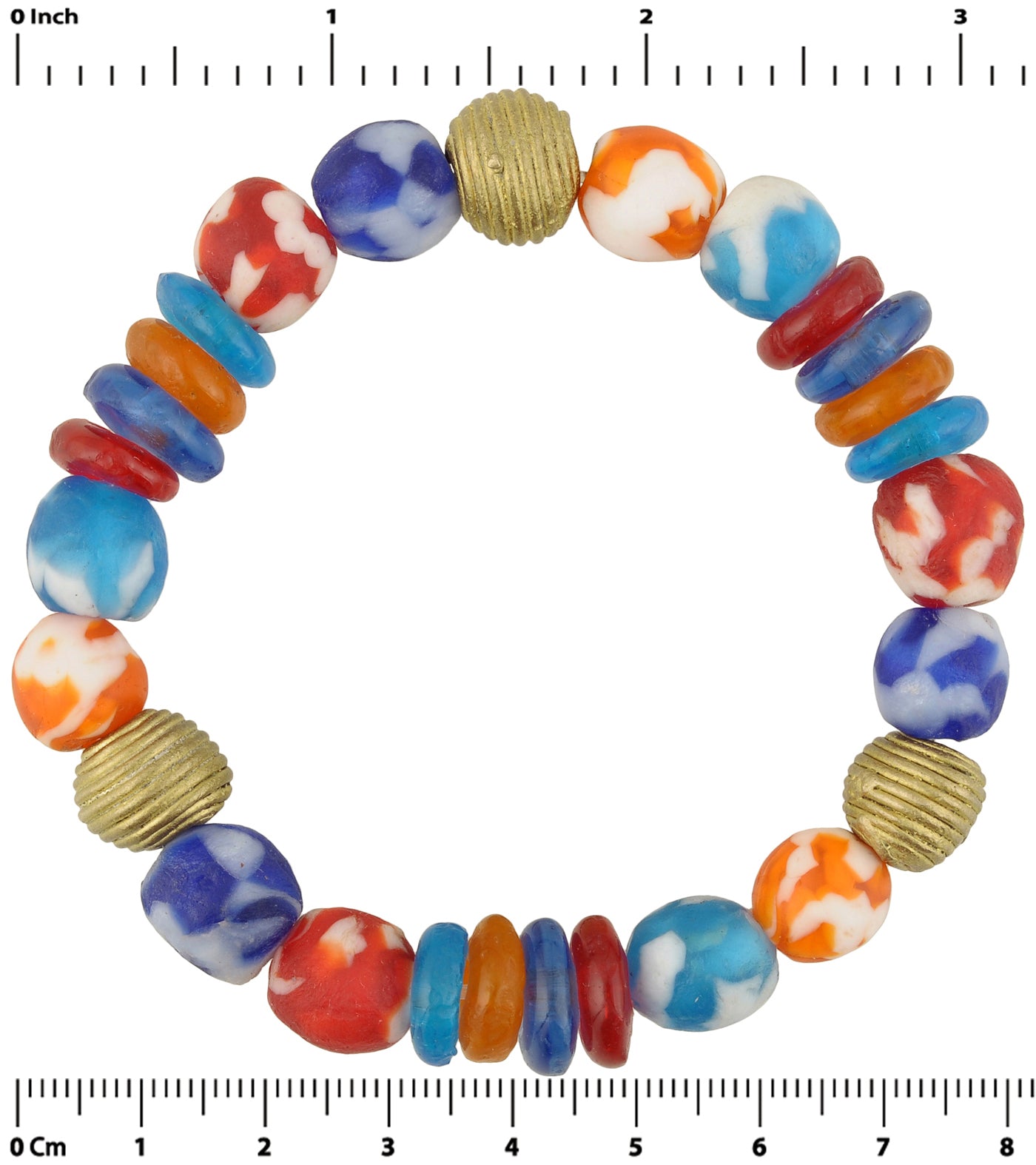 Brass And Glass Beads Handmade Bracelet African Jewelry Krobo - zoomed-in detail