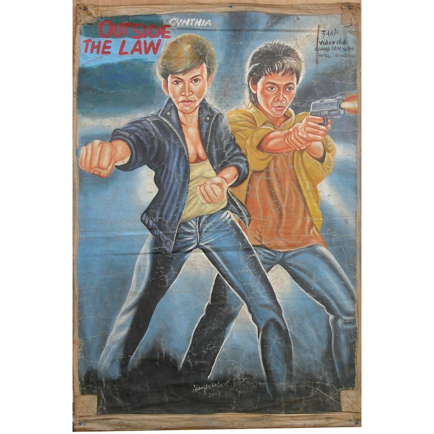 Outside The Law Hand Painted Movie Poster Ghanaian Artwork - Cynthia Rothrock and Donnie Yen action scene