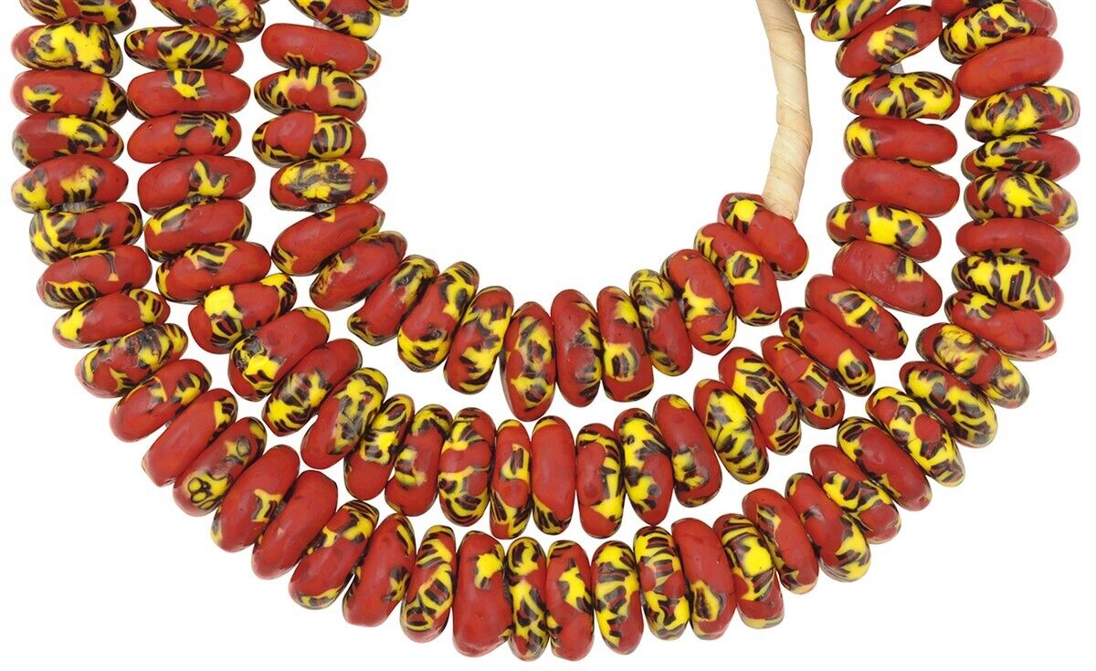 Authentic African Trade Beads - 11Mm Fused Recycled Glass Disks - close-up