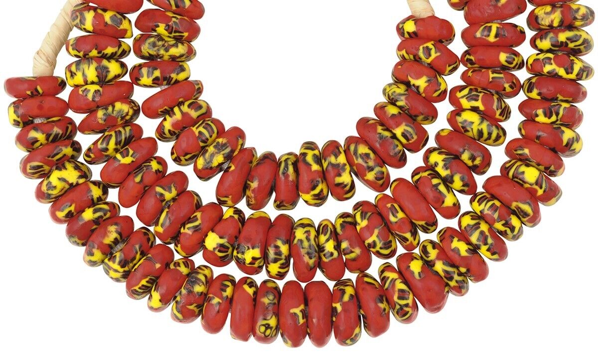 Authentic African Trade Beads - 11Mm Fused Recycled Glass Disks - zoomed-in detail