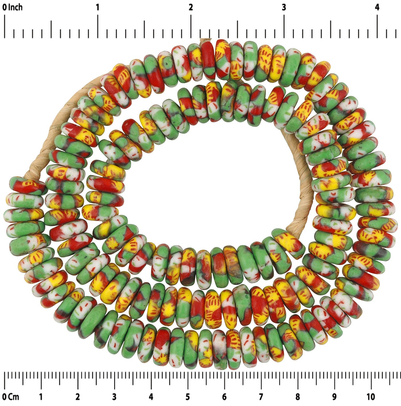 Vibrant African Trade Beads: Fused Ghana Glass Disks - zoomed-in detail