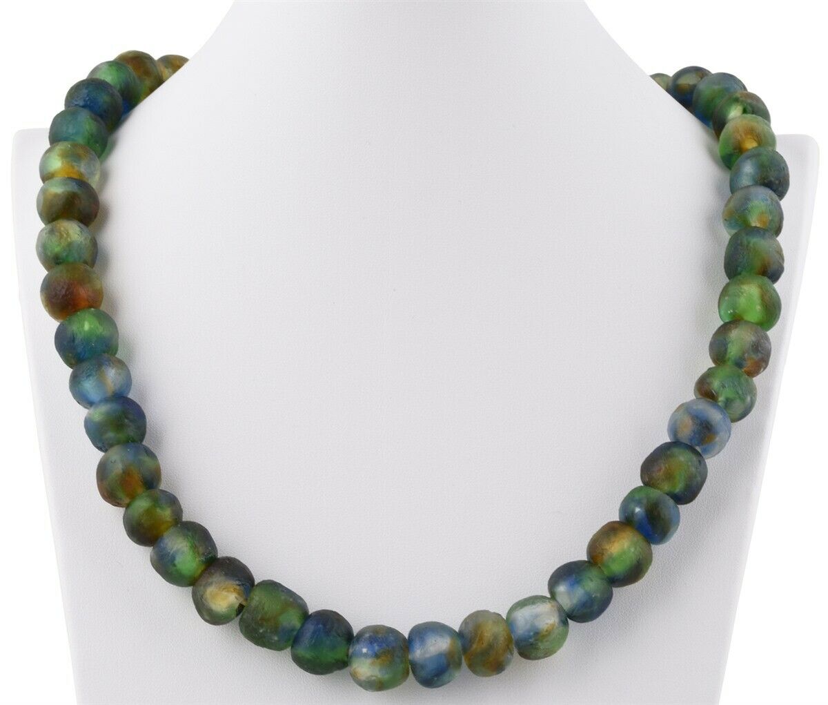 Recycled Powder Glass Beads Handmade Krobo Brass Ashanti African Tribal Necklace - alternate view