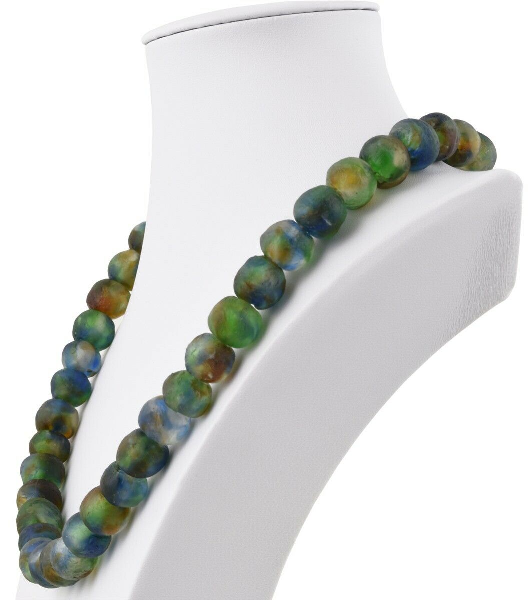 Recycled Powder Glass Beads Handmade Krobo Brass Ashanti African Tribal Necklace - close-up