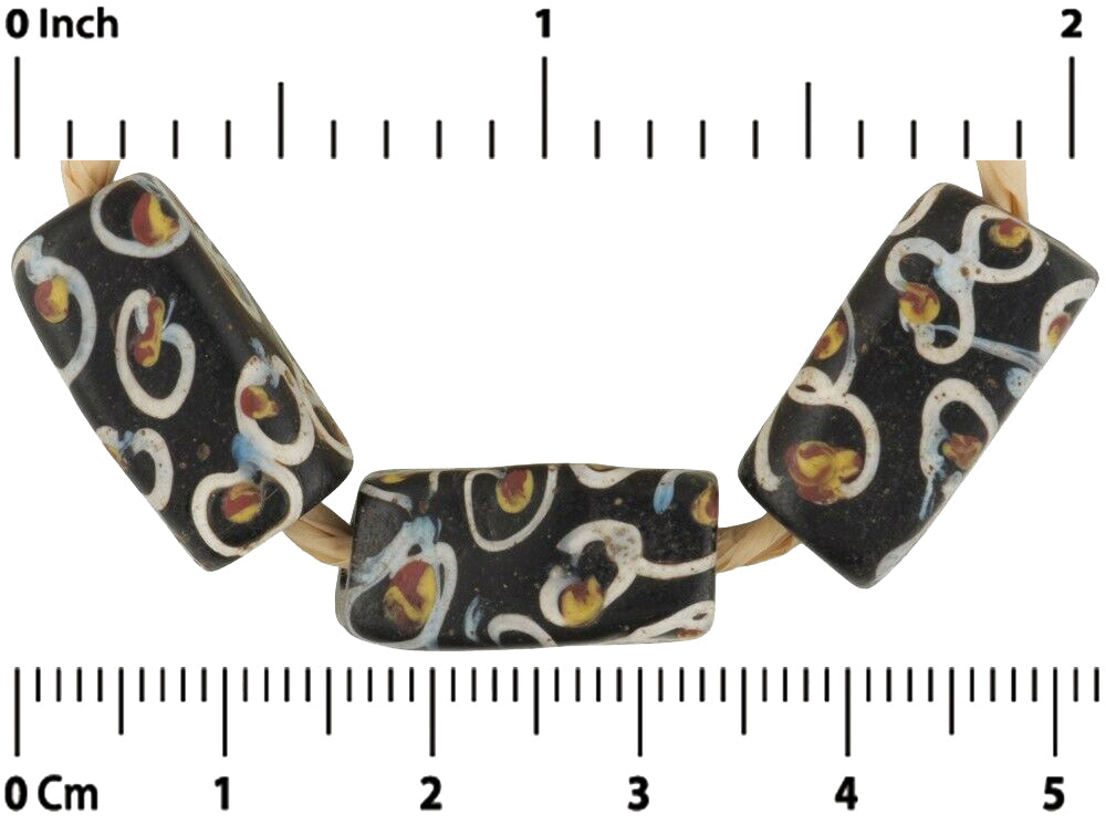 Antique Black Rectangular Venetian Wound Glass Trade Beads - alternate view
