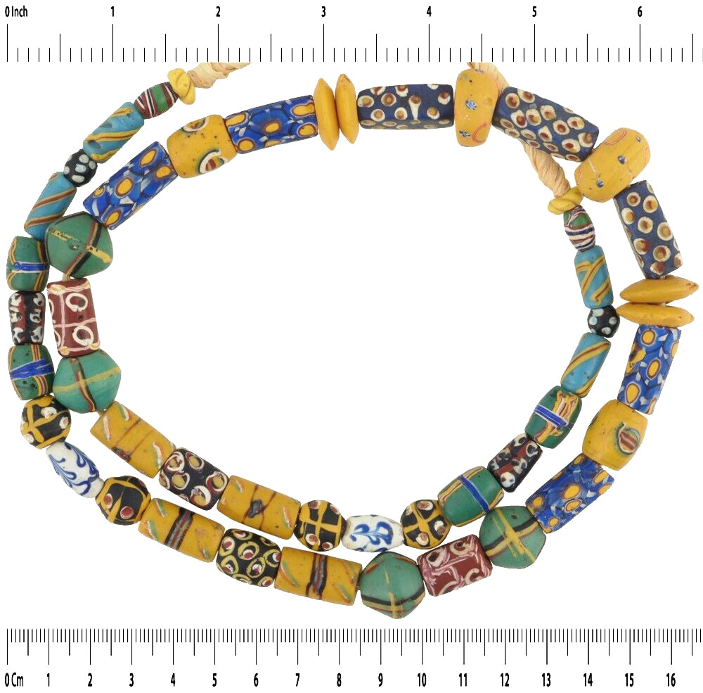 Old African Trade Beads Venetian Wound Glass Fancy French Cross Millefiori Ghana - zoomed-in detail