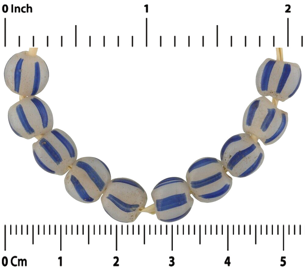 Antique Tabular Blue Striped Venetian Lampwork Trade Beads - close-up