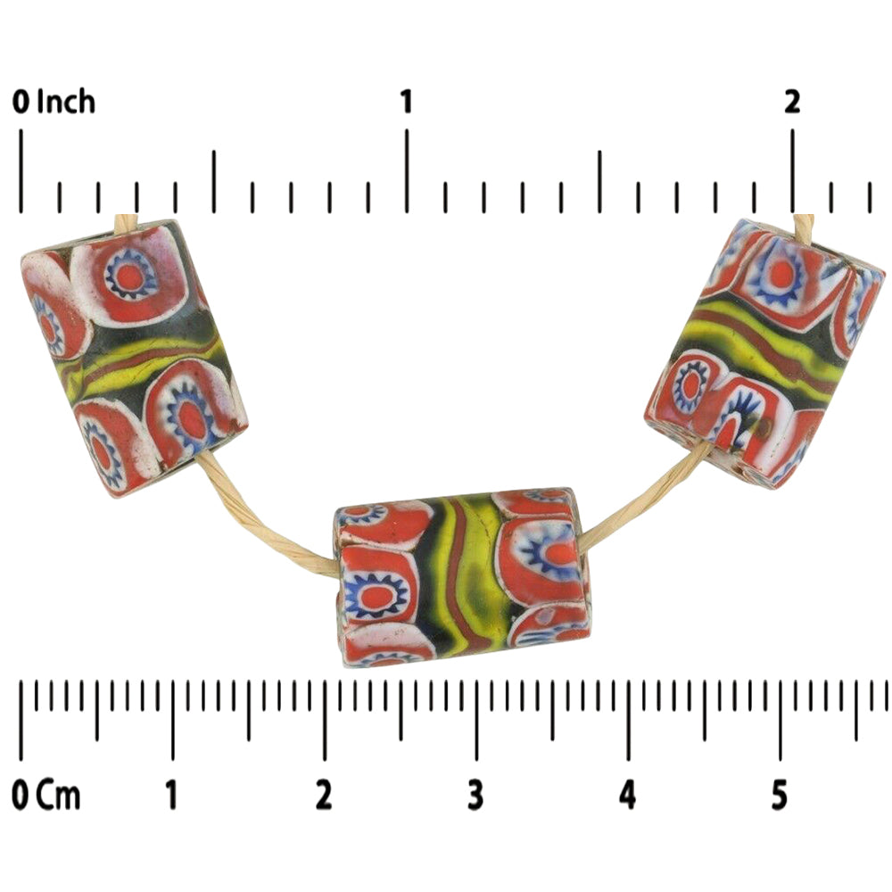 Antique Venetian Millefiori Mosaic Glass Trade Beads - Handmade Art - close-up