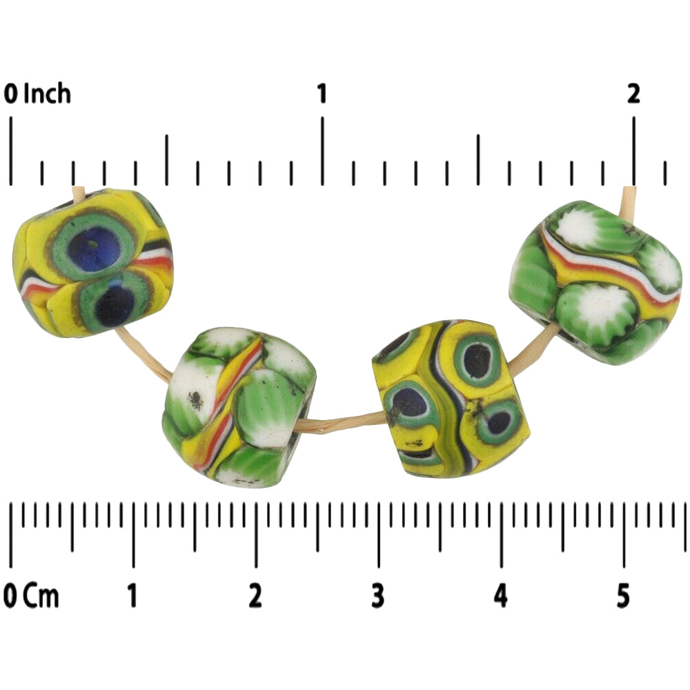 Antique Banded Venetian Millefiori Mosaic Glass Trade Beads - 12-13Mm - close-up