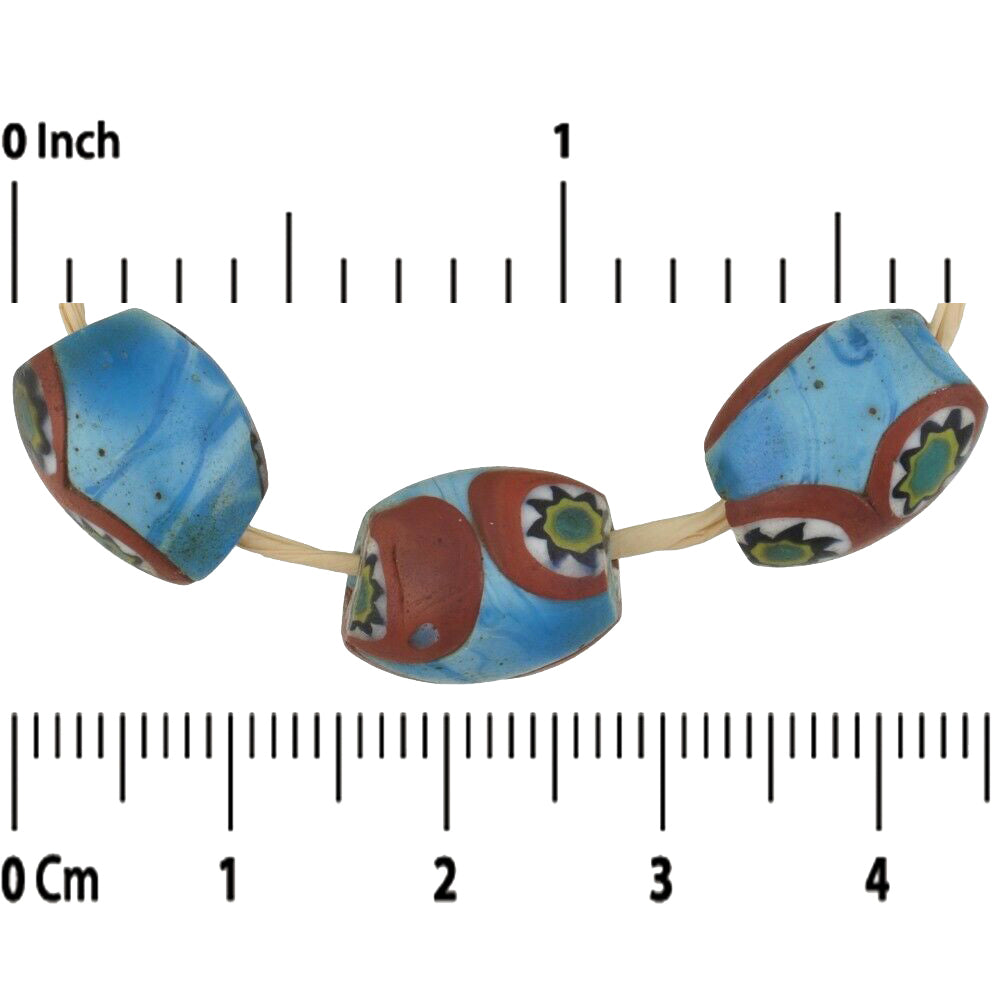 Rare Antique Oval Venetian Millefiori Trade Beads - African Mosaic - close-up