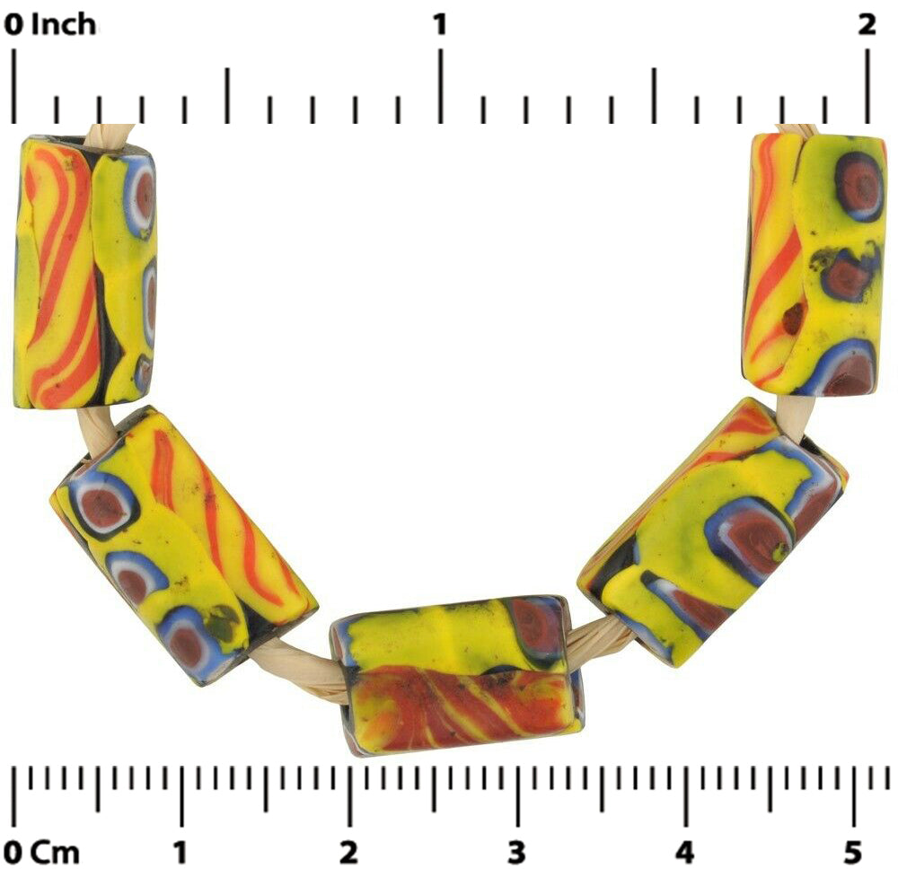 Antique Venetian Millefiori Mosaic African Trade Beads - Rectangular - close-up