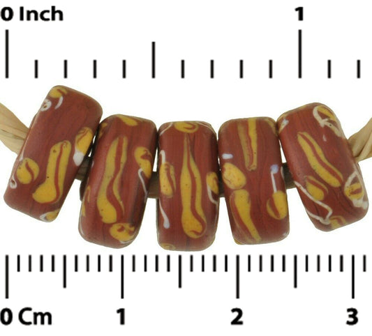 Antique Venetian Brick Color Fancy Disk Glass Trade Beads - alternate view