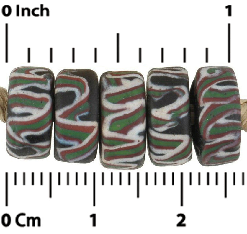 Antique Fancy Venetian Glass Trade Beads, Trail Decorated, 10X4-5Mm - alternate view