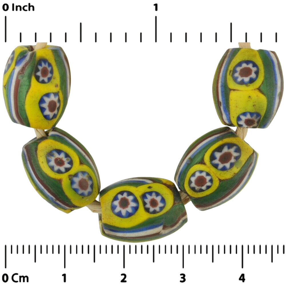 Antique Oval African Trade Millefiori Mosaic Beads - Rare Glass Gems - close-up
