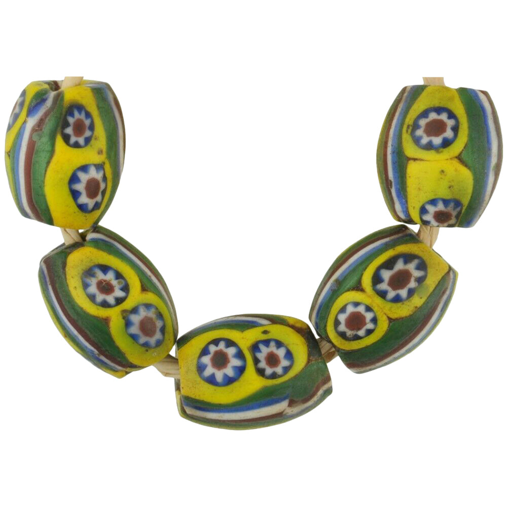 Antique Oval African Trade Millefiori Mosaic Beads - Rare Glass Gems